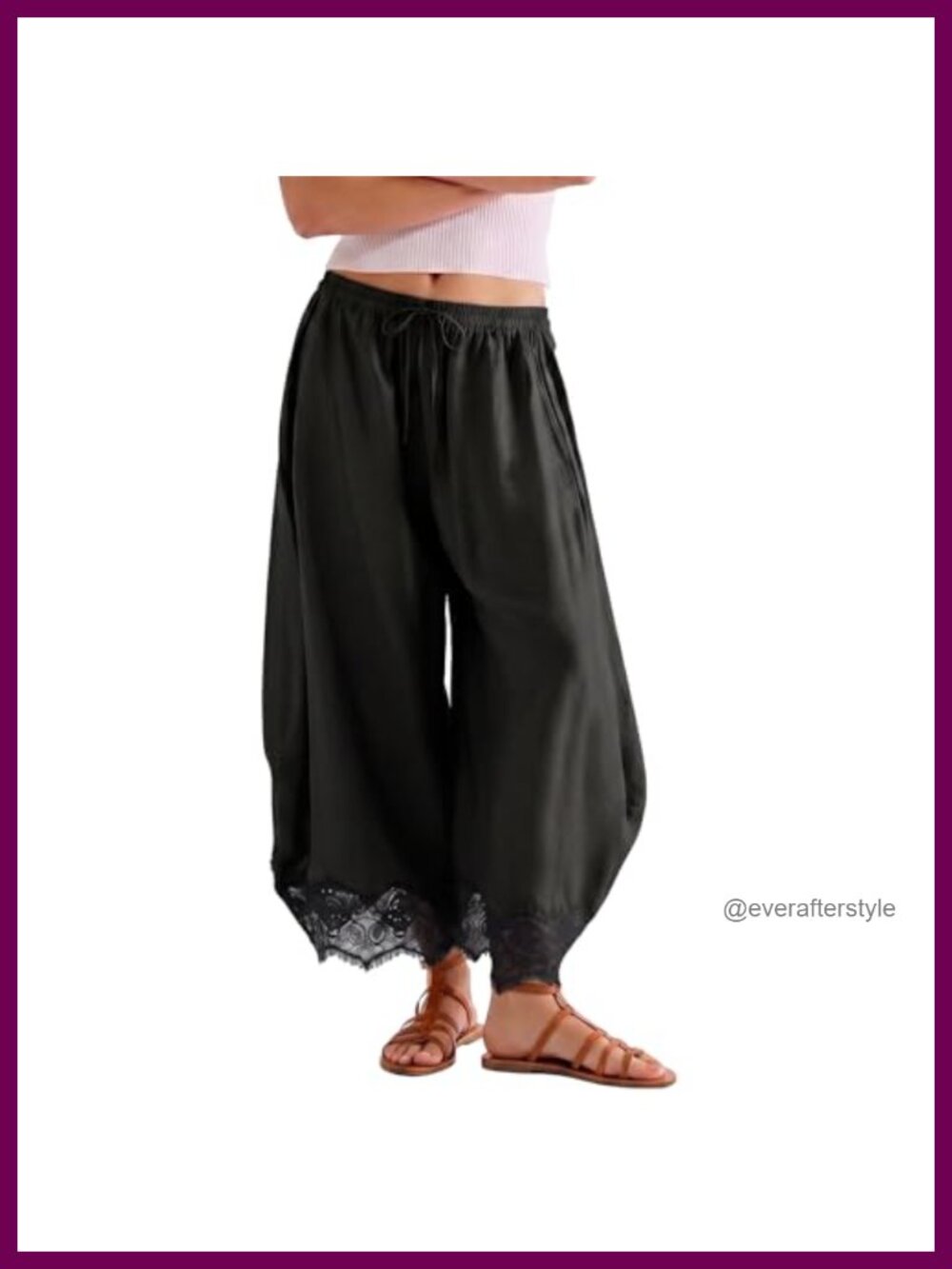 Women's Cropped Wide Leg Pants with Lace Hem